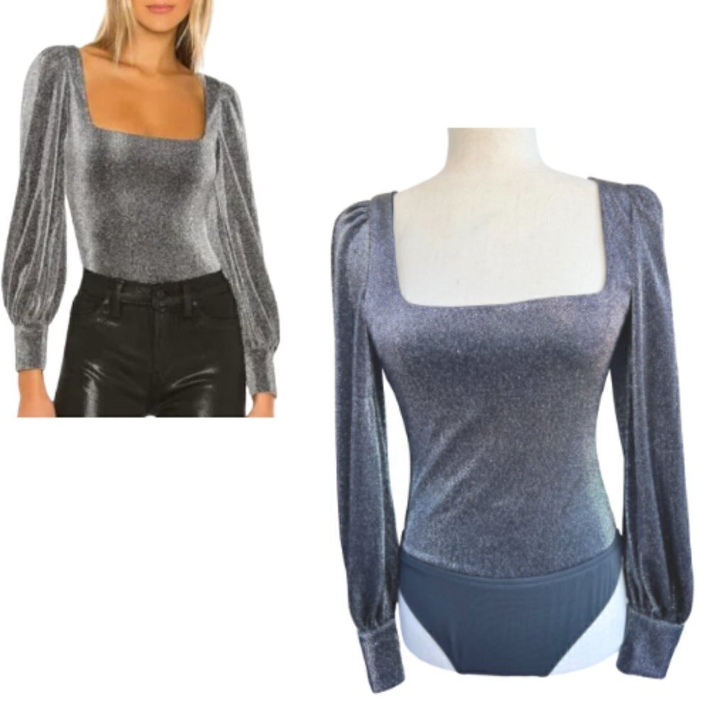 LOVERS AND FRIENDS Metallic Silver Jasmine Bodysuit Size S